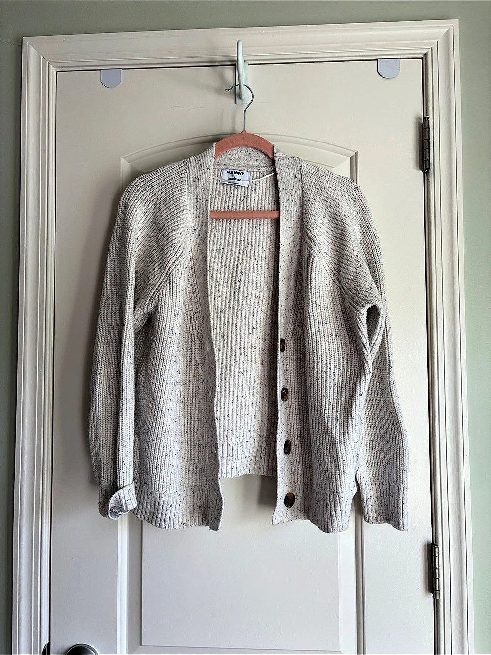 Old Navy Speckled Shaker-Stitch Cardigan Sweater Cream